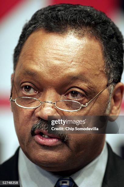 Rev. Jesse Jackson speaks during a news conference to discuss the 10th anniversary of the Million Man March May 2, 2005 at the National Press Club in...
