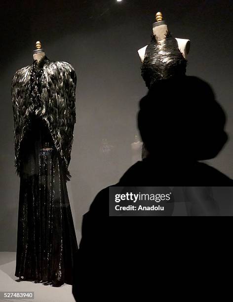 Dresses are displayed on a mannequins during the 'Manus x Machina: Fashion In An Age Of Technology' Costume Institute Gala at Metropolitan Museum of...