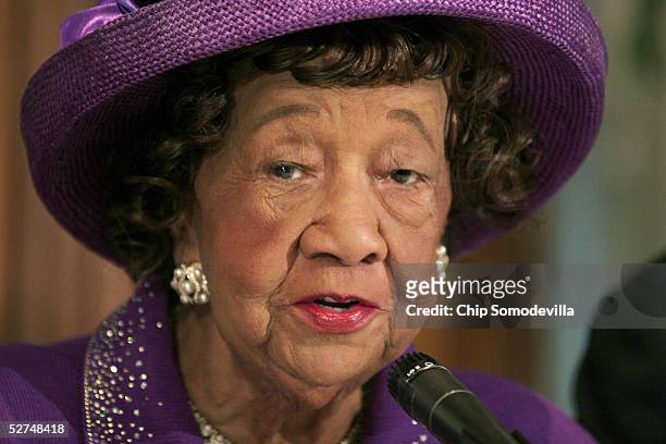 Civil Rights leader Dr. Dorothy Height attends a news conference to discuss the 10th anniversary of the Million Man March May 2, 2005 at the National...