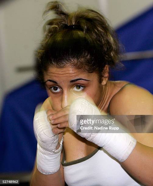 Susi Kentikian, the seventeen year old women's bantamweight boxer, poses on May 2, 2005 in Hamburg, Germany.