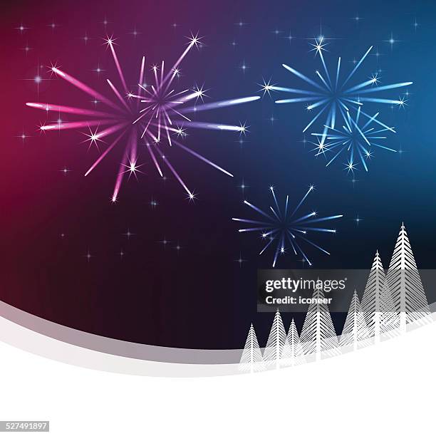 winter and new year's eve landscape at night - aurora borealis stock illustrations