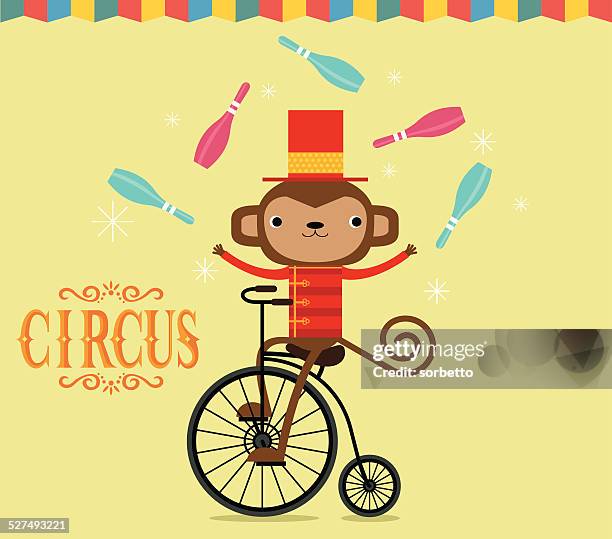 ilustrações, clipart, desenhos animados e ícones de macaco malabarismo circo - clown