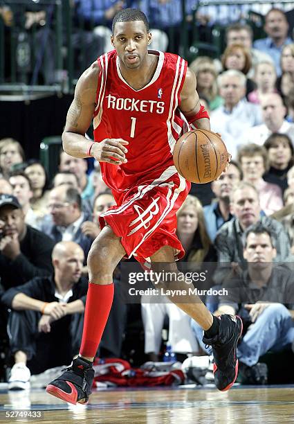 Tracy McGrady of the Houston Rockets drives against the Dallas Mavericks in Game five of the Western Conference Quarterfinals during the 2005 NBA...