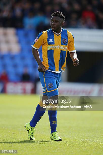 Larnell Cole of Shrewsbury Town during the Sky Bet Football League One match between Shrewsbury Town and Peterborough United at Greenhous Meadow...