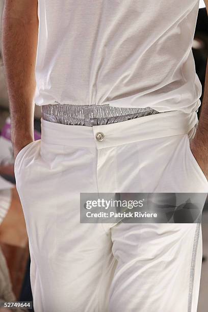 Model walks the runway at Josh Goot collection presentation during the Mercedes Australian Fashion Week May 3, 2005 in Sydney, Australia.