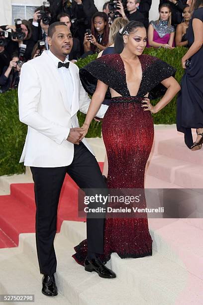 Carmelo Anthony and La La Anthony attend the "Manus x Machina: Fashion In An Age Of Technology" Costume Institute Gala at Metropolitan Museum of Art...