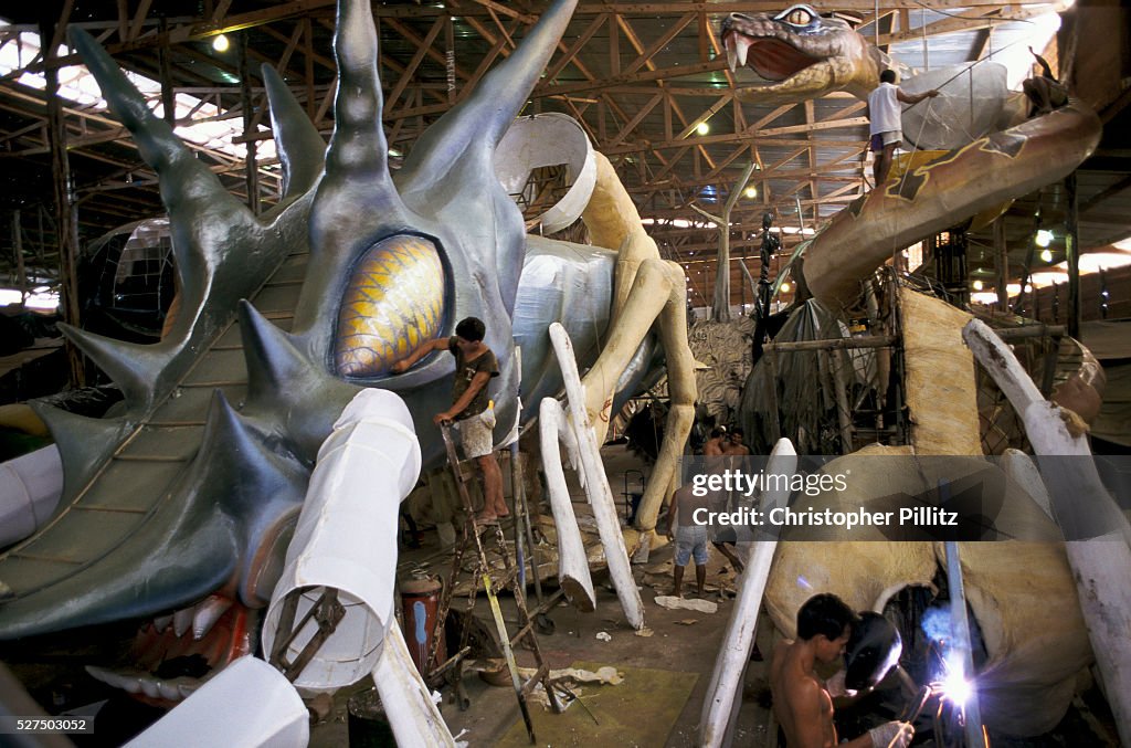 Brazil -Parintins - Building of floats for the Boi Bumba carnival celebrations deep in the Amazon