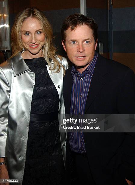 Michael J. Fox and wife Tracy Pollan arrives at The Atlantic Theater Company's 2005 Spring Gala at the Rainbow Room on May 2, 2005 in New York City.