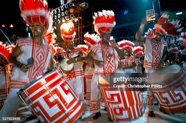 Brazil -Parintins - The Boi Bumba carnival and a group of drummers, known as the 'Batucada" give an infectious rhythm to the celebrations during the...