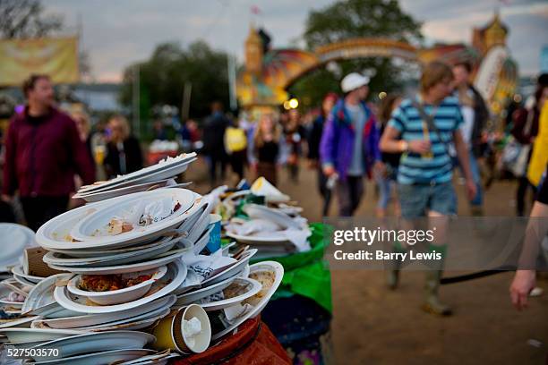 Rubbish collected daily from one of the 15,000 colourful oil drums dotted around the Glastonbury site. Glastonbury Festival is the largest greenfield...