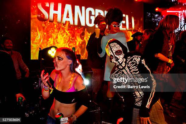 Glastonbury Festival 2014. The Hell stage in Shangri-La Shangri-La is the after-hours epicentre of Glastonbury Festival, a largely indescribable,...