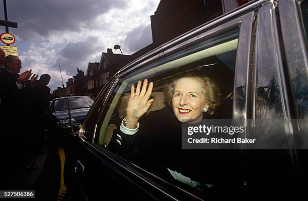 Ex-Prime Minister Margaret Thatcher leaves former Finchley constituence while campaigning for John Major's 1992 election. Two years after her...