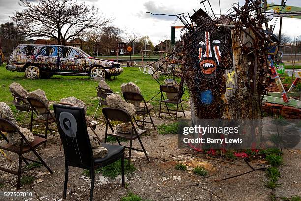 Olayami Dabls' open air museum, inside a century-old row house on Grand River at West Grand Boulevard in Detroit. Known as the world's traditional...