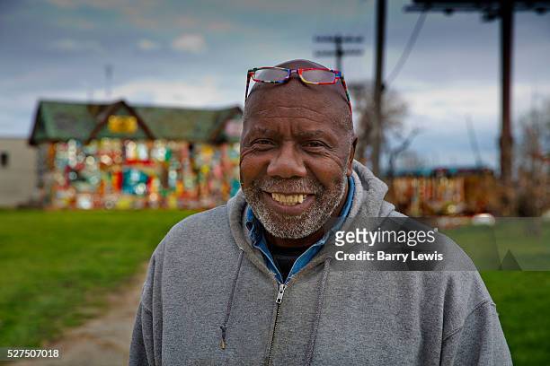 Olayami Dabls' in his open air museum, inside a century-old row house on Grand River at West Grand Boulevard in Detroit. Known as the world's...