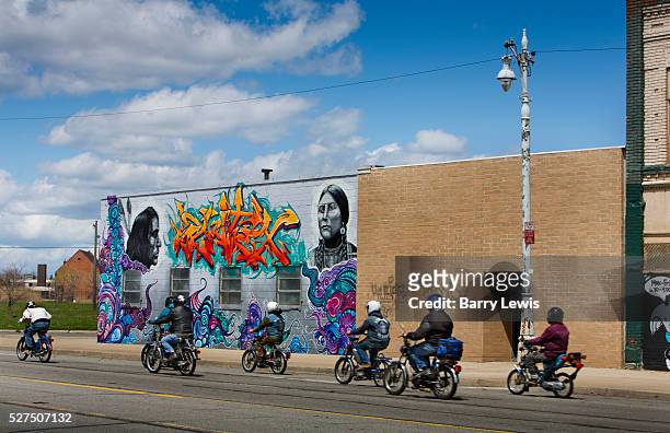 In the Grand River Creative Corridor in Detroit, where artists have been invited to claim large canvases, and the streetscape is very colorful. Known...