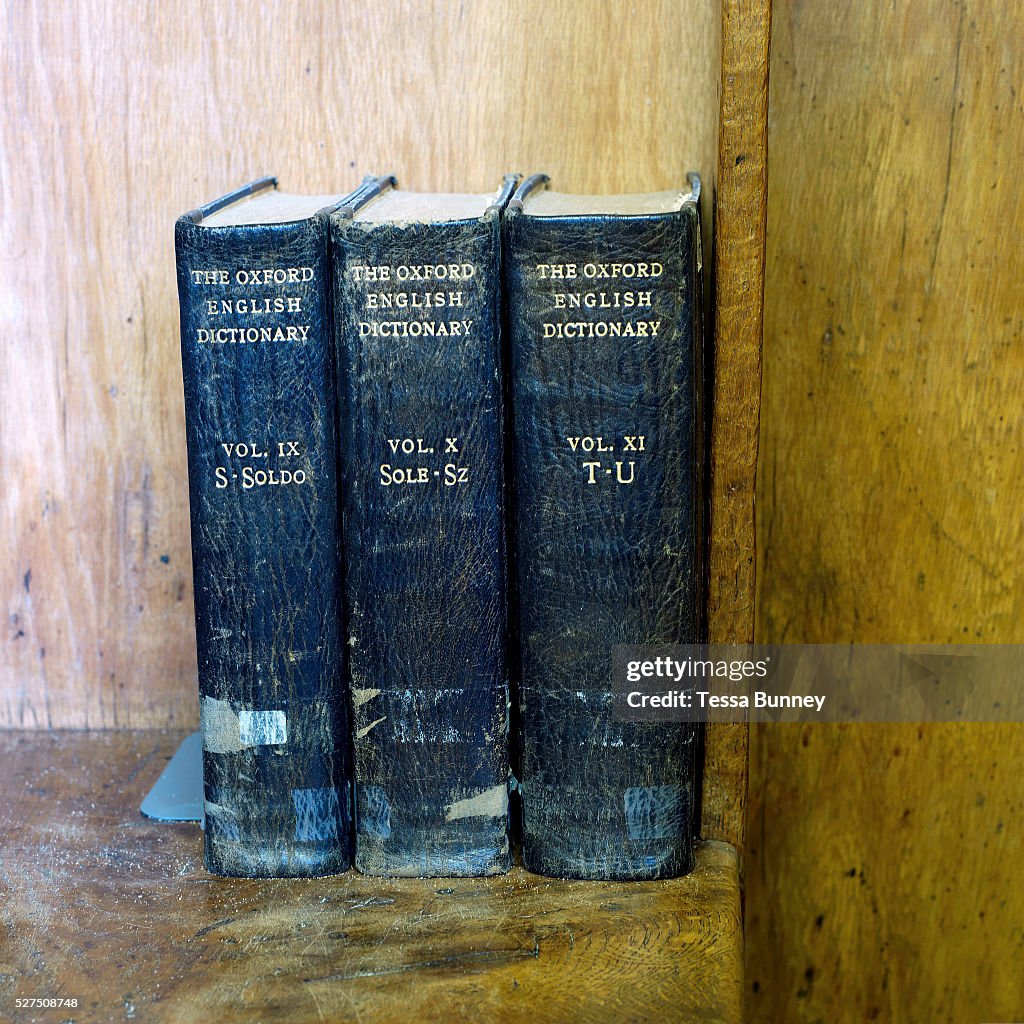 Ampleforth Library Three battered Oxford English dictionaries in the school library at ...