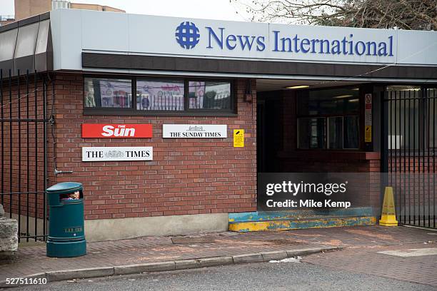 Outside the offices of The Sun newspaper on Pennington Street, London, England, UK. This is home to News International who have been embroiled at the...