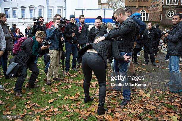 London, UK. Friday 12th December 2014. Activists simulate sex acts in protest at new censorship laws. The organisers of the 'Sexual Freedom'...