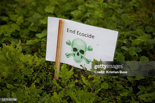 Small poster in a hedge. Reclaim the Power camp is set up in a field near Balcombe. The site is squatted but so far nor the owner nor police has made...