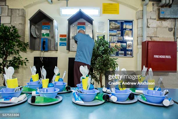 Essential supplies laid out ready to give to the new arrivals into Collingwood wing, the induction unit inside HMP/YOI Portland. New prisoners are...