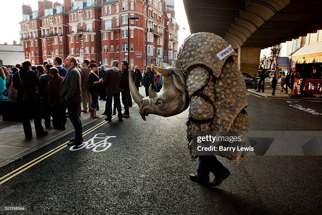 UK - London - Man in a rhino outfit