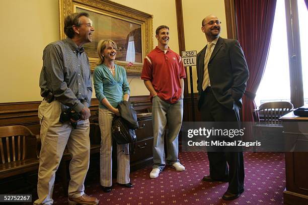 Quarterback Alex Smith meets with San Francisco Mayor Gavin Newsom at City Hall April 25, 2005 in San Francisco, California. Smith was drafted first...