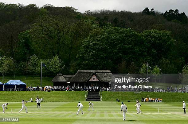 View of Lancashire in action in front of the pavillion during the Cheltenham & Gloucester Trophy First Round match between Buckinghamshire and...