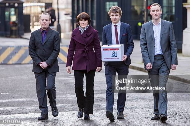 The family of WWII codebreaker Alan Turing deliver Change.org petition to 10 Downing Street, signed by almost half a million people calling for a...