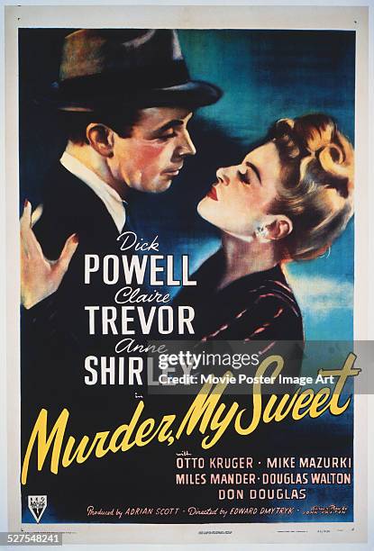 Poster for Edward Dmytryk's 1944 crime film 'Murder, My Sweet' starring Dick Powell and Claire Trevor.