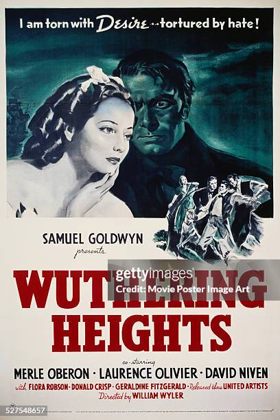 Poster for William Wyler's 1939 drama 'Wuthering Heights' starring Merle Oberon and Laurence Olivier.