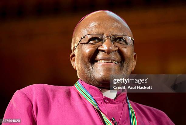 Former archbishop Desmond Tutu at a ceremony receiving the 2013 Templeton Prize at the Guildhall in London, UK. South African anti-apartheid...