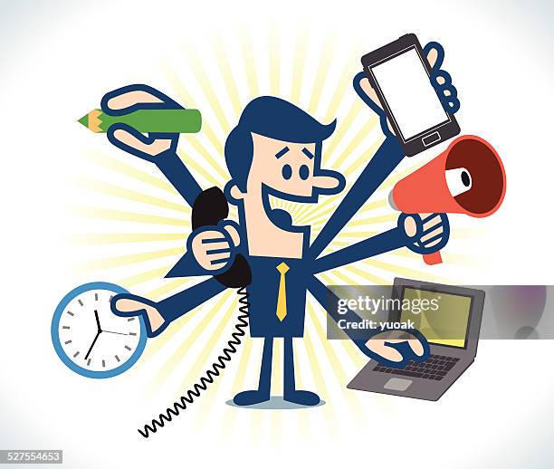 multitasking businessman - multitasking phone stock illustrations