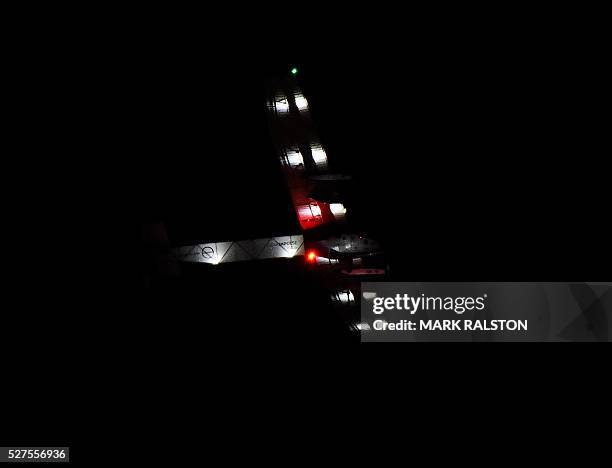 The Solar Impulse 2 aircraft is successfully landed by Swiss pilot Andre Borschberg at Phoenix Goodyear Airport in Phoenix, Arizona on May 2, 2016...