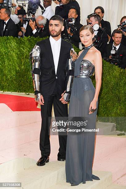 Zayn Malik and Gigi Hadid attend the 'Manus x Machina: Fashion in an Age of Technology' Costume Institute Gala at the Metropolitan Museum of Art on...