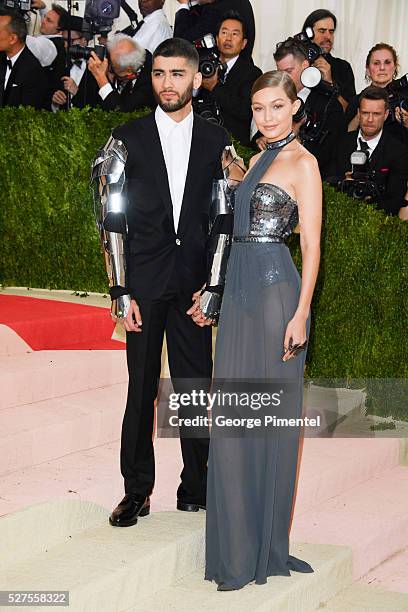 Zayn Malik and Gigi Hadid attend the 'Manus x Machina: Fashion in an Age of Technology' Costume Institute Gala at the Metropolitan Museum of Art on...