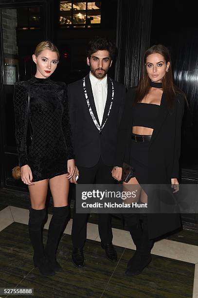 Model Maddie White, Stephen Orso and model Talia Richman attend the Balmain and Olivier Rousteing after the Met Gala Celebration on May 02, 2016 in...