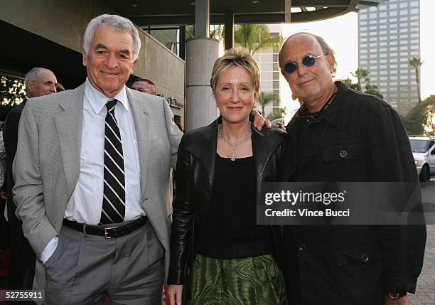 Writer Alvin Sargent poses with producers Laura Ziskin and Avi Arad as they attend the 31st Annual Saturn Awards at the Universal Hilton on May 3,...