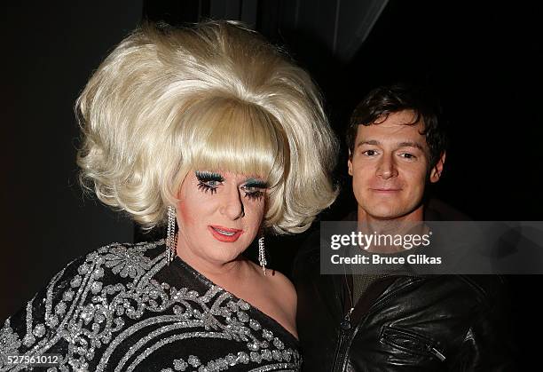 The Lady Bunny and Benjamin Walker pose backstage at the hit musical based on the cult film "American Psycho" on Broadway at The Schoenfeld Theatre...