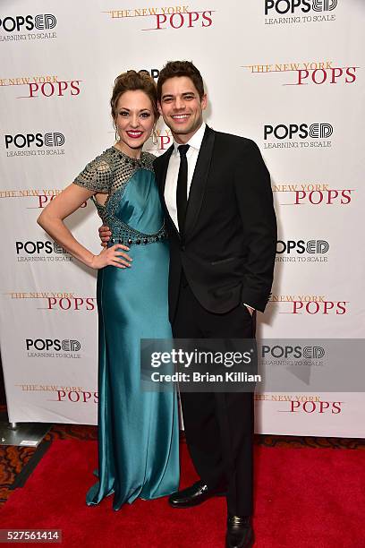 Singers Laura Osnes and Jeremy Jordanattend the New York Pops 33rd Birthday Gala - Dinner Dance at Mandarin Oriental New York on May 2, 2016 in New...