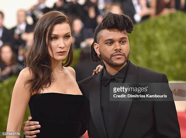 Bella Hadid and The Weeknd attend the "Manus x Machina: Fashion In An Age Of Technology" Costume Institute Gala at Metropolitan Museum of Art on May...