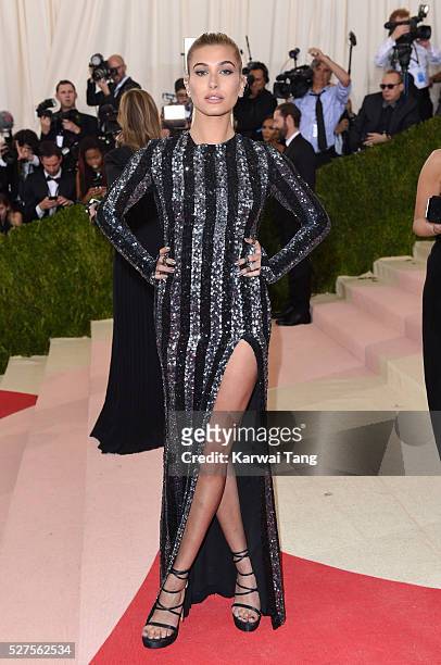 Hailey Baldwin arrives for the "Manus x Machina: Fashion In An Age Of Technology" Costume Institute Gala at Metropolitan Museum of Art on May 2, 2016...