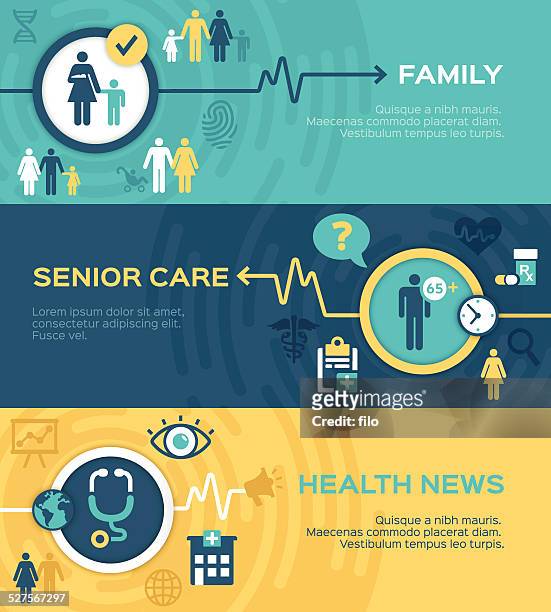healthcare and family banners - retirement home stock illustrations