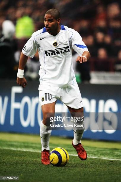 Adriano of Inter Milan in action during the UEFA Champions League match between Inter Milan and FC Porto at the San Siro stadium on March 15, 2005 in...