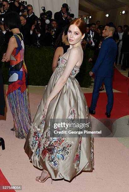 Ellie Bamber attends the 'Manus x Machina: Fashion in an Age of Technology' Costume Institute Gala at the Metropolitan Museum of Art on May 2, 2016...