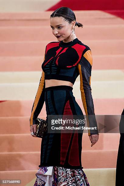 Model Miranda Kerr attends "Manus x Machina: Fashion in an Age of Technology" Costume Institute Gala at Metropolitan Museum of Art on May 2, 2016 in...