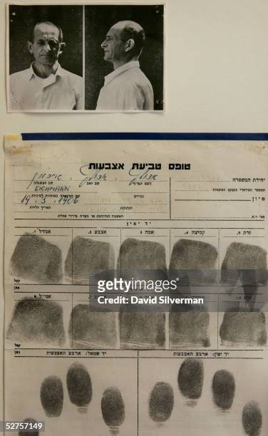 Original Israeli police documents, dated August 8, 1960 and February 27 show fingerprints, handprints and mugshots of the Nazi war criminal Adolf...