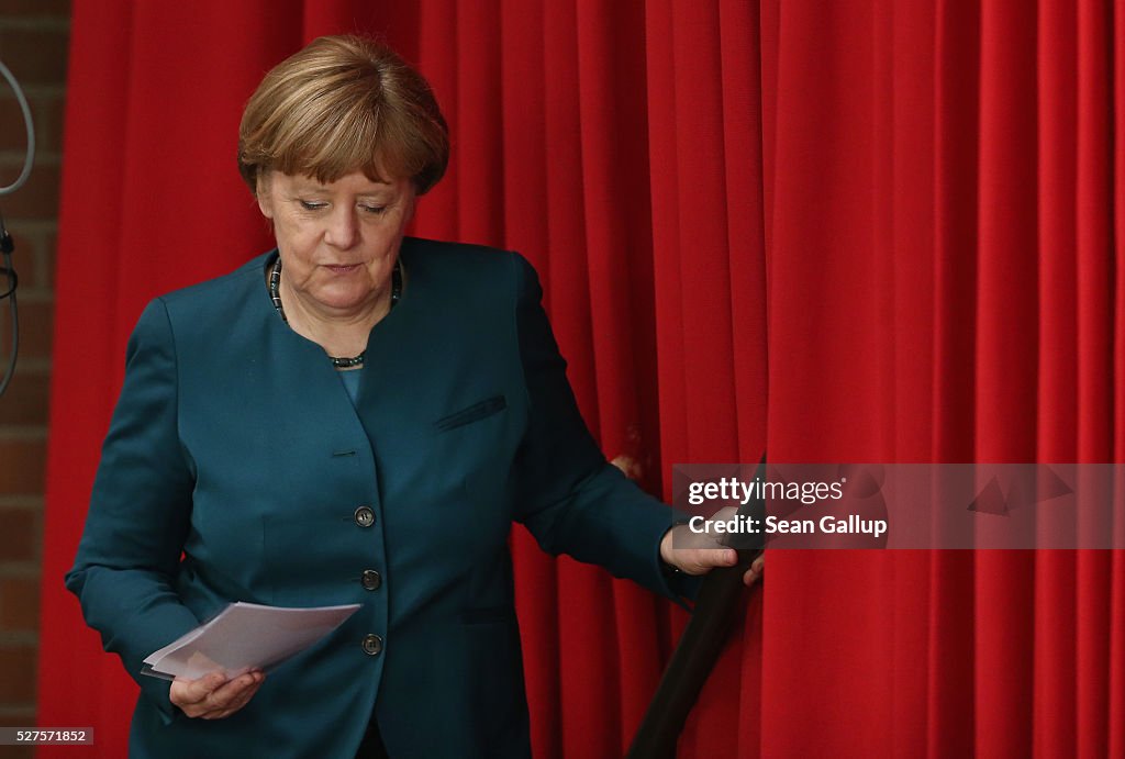 Merkel Visits French Lycee To Discuss EU Issues