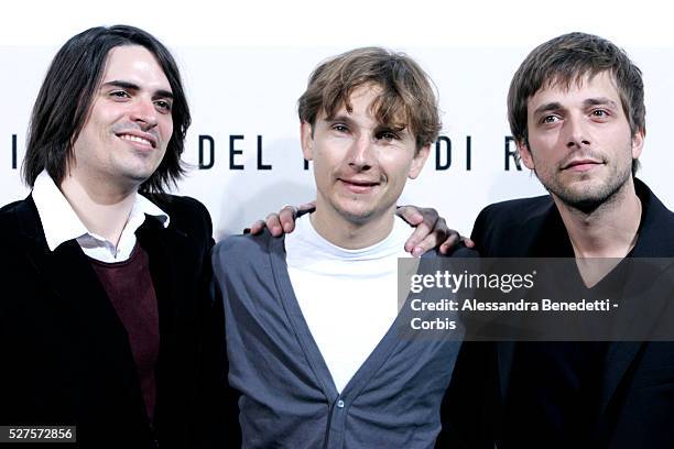 Actors Guillaume Quatravaux, Julien Baumgartner and Lorant Deutsch attend the photo call of "Le Plaisir de Chanter" during the 2008 Rome...