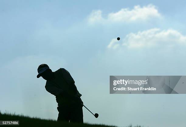 Paul Broadhurst of England plays his approach shot on the16th hole during the Pro-Am at The Telecom Italian Open Golf at The Castello Di Tolcinasco...