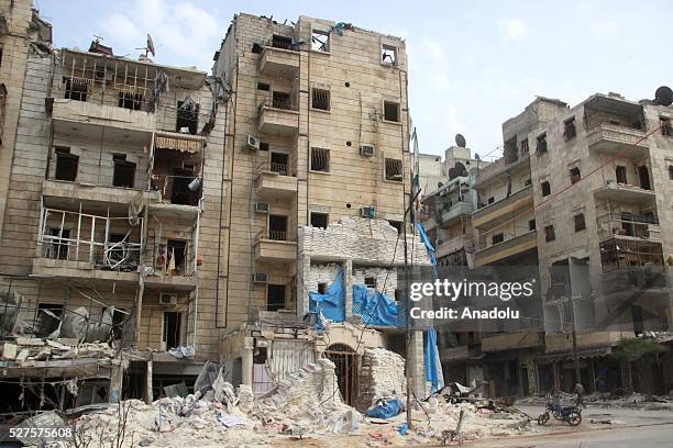 Jerusalem field hospital is seen as it turns into a wreckage after Assad Regime forces' multiple attacks in Aleppo, Syria on May 3, 2016. Assad...